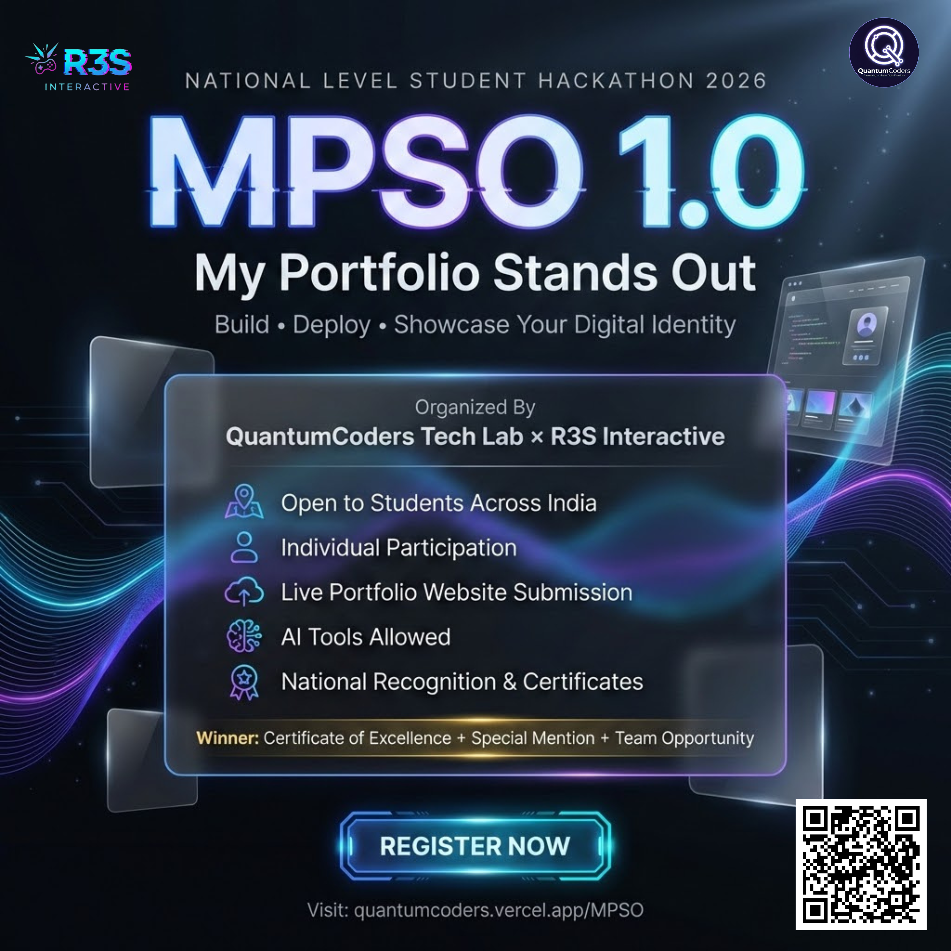 MPSO 1.0 – My Portfolio Stands Out | National Level Student Hackathon by QuantumCoders Tech Lab and R3S Interactive